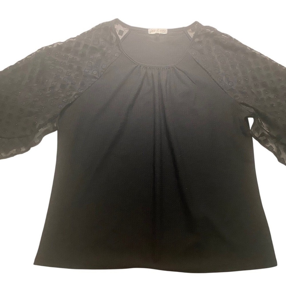 Joie de Vivre Womens‎ 1X Black Blouse Sheer Burnout Ruffle Sleeve Pleated Top
